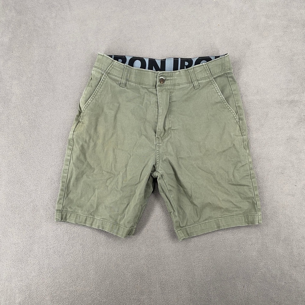 Iron Co Mens Olive Green Flat Front Chino Shorts Size 30 Stretch Twill Casual